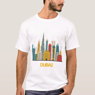 T-shirt paysage coloré de bande dessinée de Dubaï
