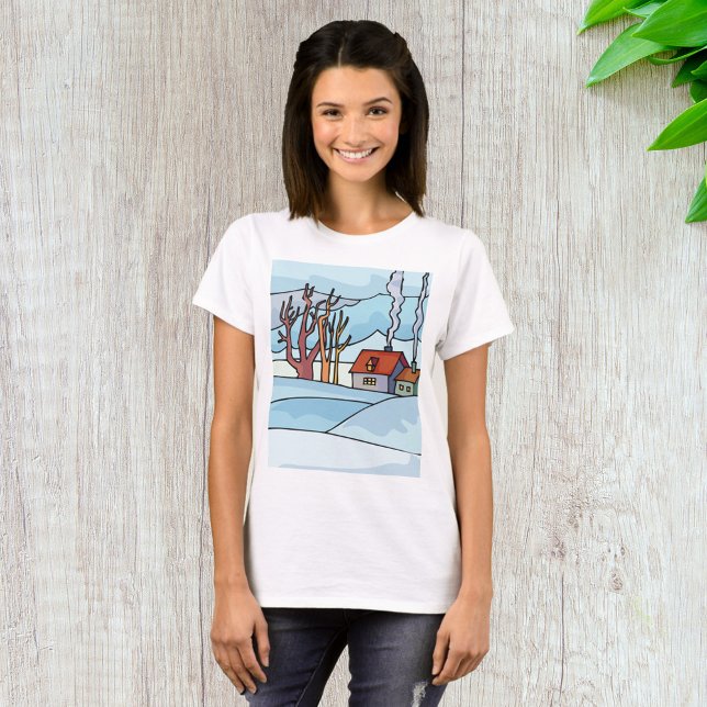 T-shirt Paysage de la maison d'hiver (Créateur téléchargé)