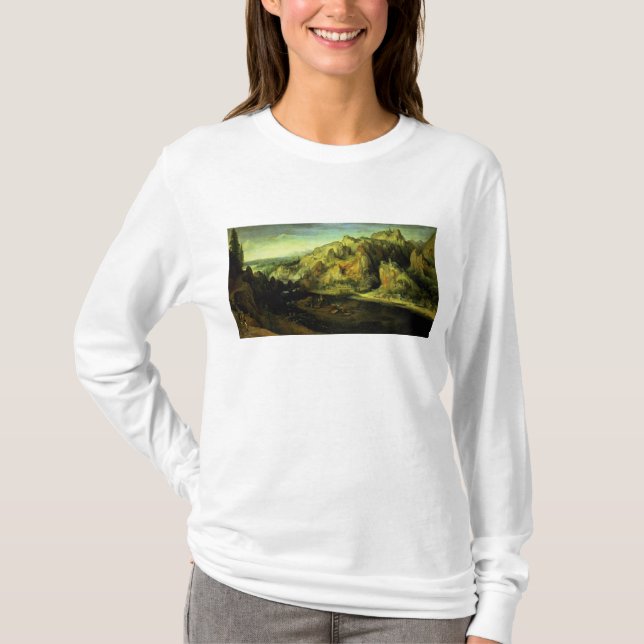 T-shirt Paysage de montagne avec une attaque par surprise, (Devant)