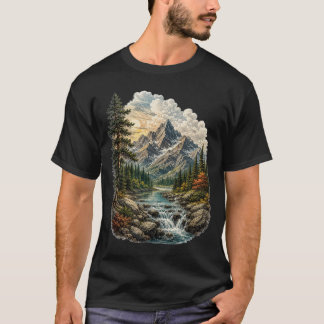 T-shirt Paysage de montagne sauvage alpin vintage