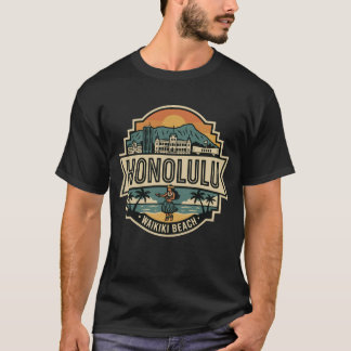 T-shirt Paysage d'Honolulu Hawaï Plage Voyage Badge
