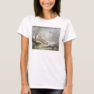 T-shirt Paysage hivernal avec des hommes Snowballing une v
