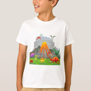 T-shirt paysage préhistorique dinosaures volcan montagnes