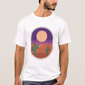 T-shirt Paysage Rétro Cactus Lune du Désert Sud-Ouest