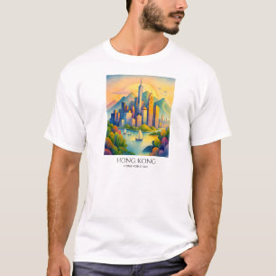 T-shirt Paysage urbain de Hong Kong à l'aquarelle Voyage