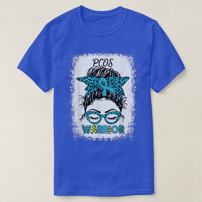T-shirt PCOS Warrior Messy Bun Turquoise Ribbon Leopard Su (Design devant)