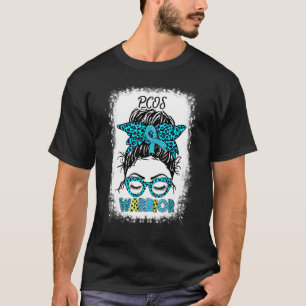 T-shirt Pcos Warrior Messy Bun Turquoise Ribbon Leopard Su