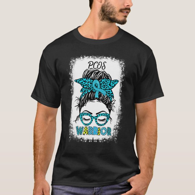 T-shirt Pcos Warrior Messy Bun Turquoise Ribbon Leopard Su (Devant)