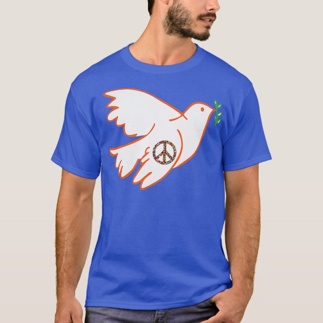 T-shirt Peace Bird Dove Pigeon Hippy Hippie (Devant)