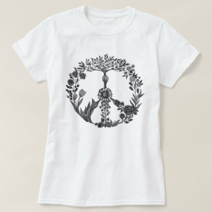 T-shirt Peace Floral Dessin Cute Boho Hippie Fleurs Art