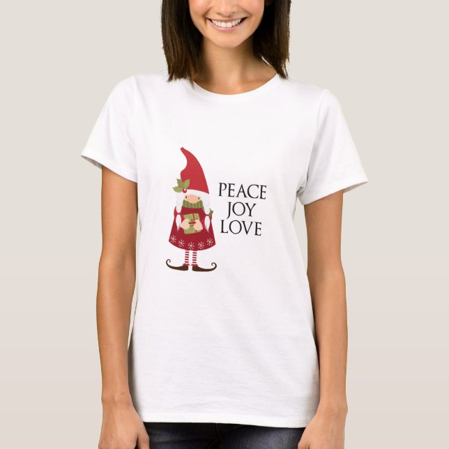 T-shirt Peace Jove Love Girl Gnome Holiday (Devant)