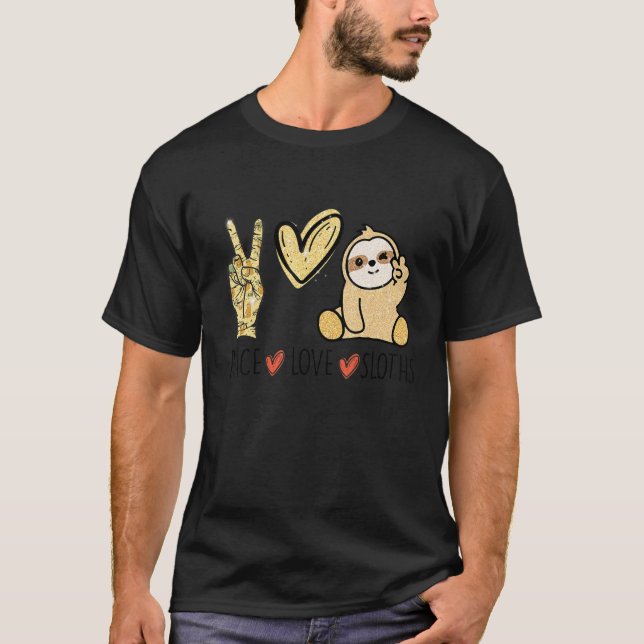 T-shirt Peace Loth Sloths Main Sign Heart Funny Sloth Hand (Devant)