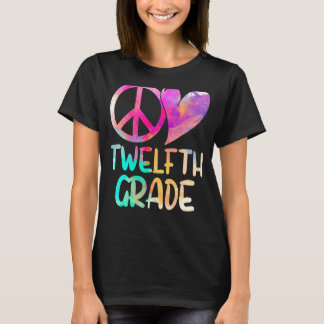 T-shirt Peace Love 12E Année Retour À L'École Enseignant