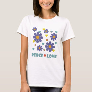 T-shirt Peace Love 1970s Purple Flowers