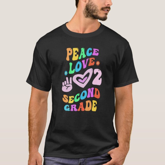 T-shirt Peace Love 2E GRADE Retro Enseignant SECOND G (Devant)