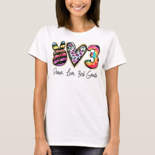 T-shirt Peace Love 3e année Enseignante Girls Équipe 3e an