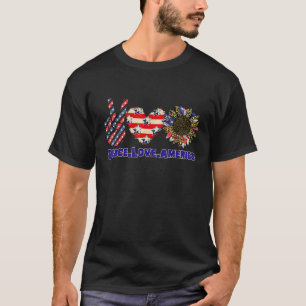 T-shirt Peace Love America Leopard Sunflower USA Drapeau P