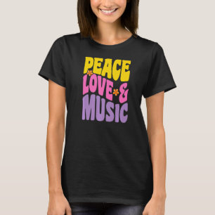 T-shirt Peace Love And Music Vintage Musique Rétro Super
