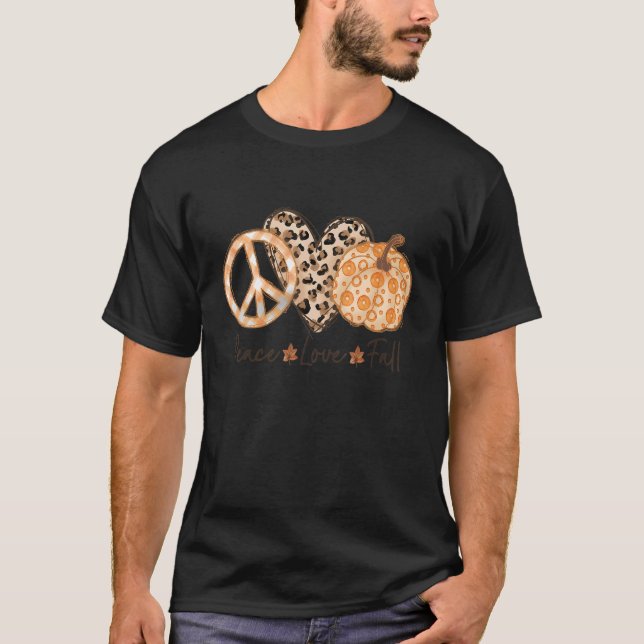 T-shirt Peace Love Automne Citrouille Plaid Family Pajama  (Devant)