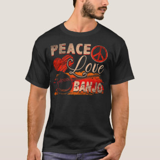 T-shirt Peace Love Banjo Guitar Player Country Bluegrass P