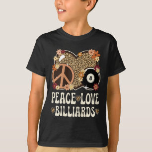 T-shirt Peace Love Billiards Lover Empreinte de léopard Gi