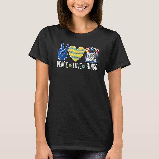 T-shirt Peace Love Bingo Lucky Game Femmes Hommes Ki (Devant)