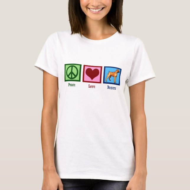 T-shirt Peace Love Boxers mignon Boxer Chien (Devant)