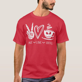 T-shirt Peace Love Café Skeleton Main, Jack-o'-lantern F