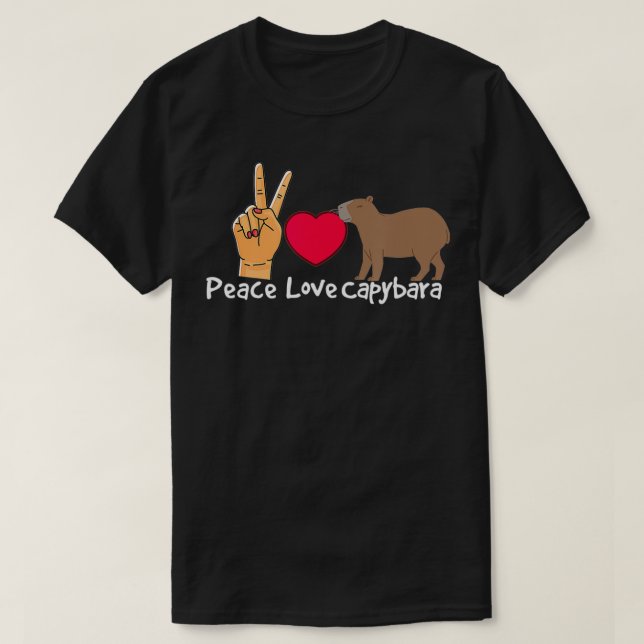 T-shirt Peace Love Capybara Capybara Zoo animal (Design devant)
