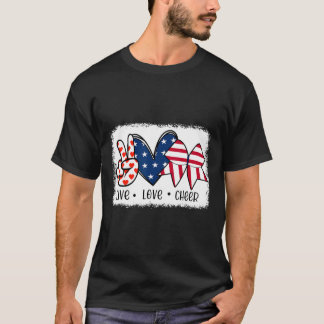 T-shirt Peace Love Cheer Usa Drapeau 4 juillet Cheerled