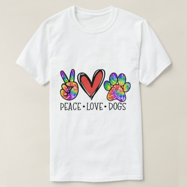 T-shirt Peace Love Chiens Paws Tie Dye Rainbow Animal Resc (Design devant)
