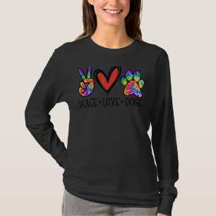 T-shirt Peace Love Chiens Paws Tie Dye Rainbow Animal Resc