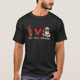 T-shirt Peace Love Christmas Afro Père Noël Design Melanin