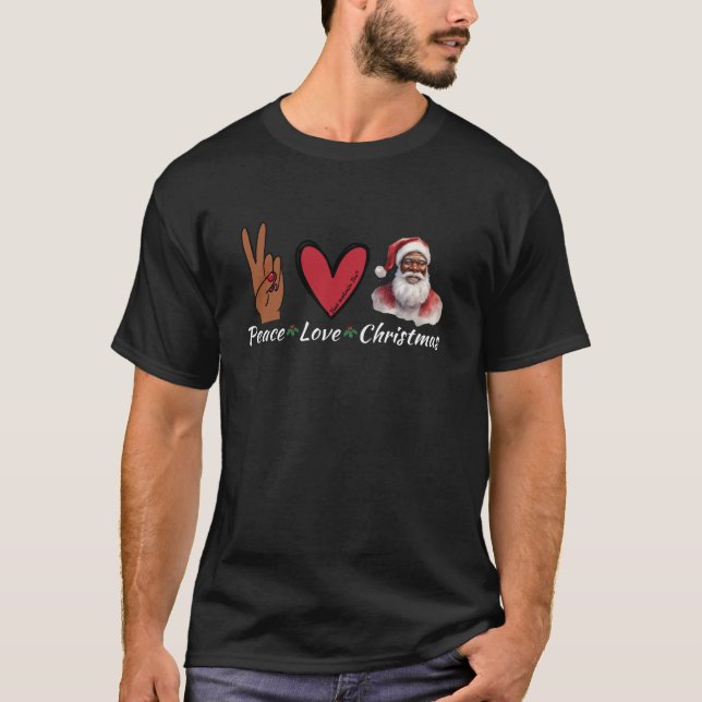 T-shirt Peace Love Christmas Afro Père Noël Design Melanin (Devant)