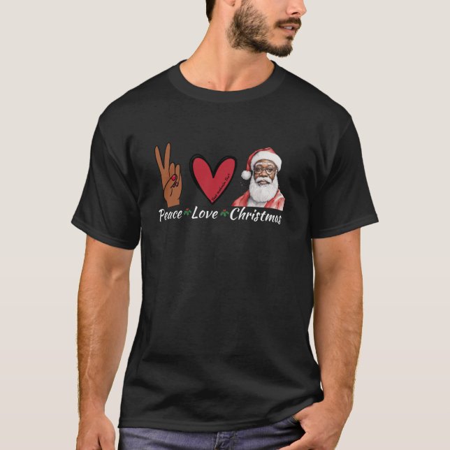 T-shirt Peace Love Christmas Afro Père Noël Design Melanin (Devant)