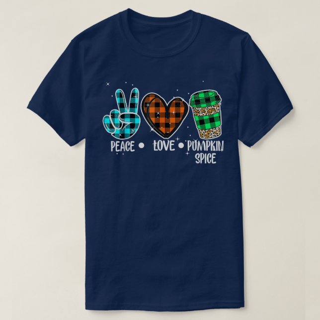 T-shirt Peace Love Citrouille épice Thanksgiving Automne A (Design devant)