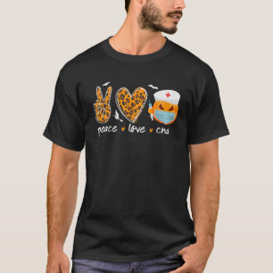 T-shirt Peace Love CNA Nurse Citrouille Halloween Apparel