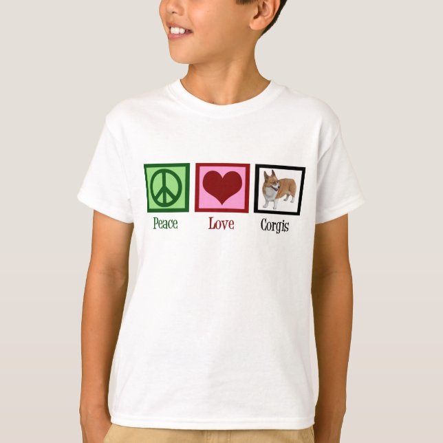 T-shirt Peace Love Corgi Photo Enfants (Devant)