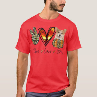 T-shirt Peace Love Corgi Scarf Leopard automne Thanksgivin