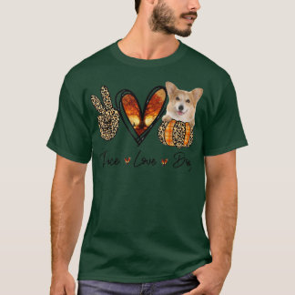 T-shirt Peace Love CorgiAutomne Amoureux des chiens de la