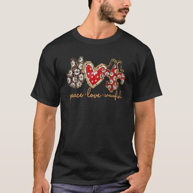 T-shirt Peace Love Crawfish Leopard Floral Heart Mardi Gra (Devant)
