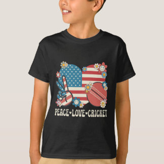 T-shirt Peace Love Cricket Lover American Flag Patriotic C