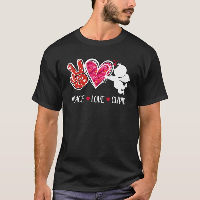 T-shirt Peace Love Cupid Cute Red Leopard Valentine's Day  (Devant)