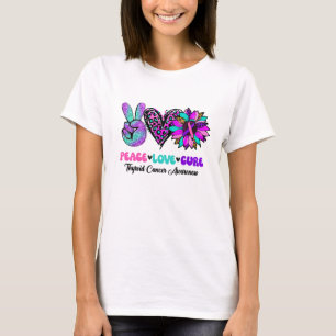 T-shirt Peace Love Cure Bleu Ruban Thyroïde Cancer