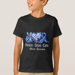 T-shirt Peace Love Cure Blue Ribbon Ataxia Sensibilisation