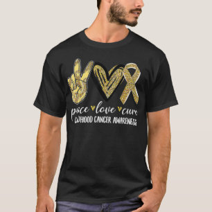 T-shirt Peace Love Cure Chilhood Cancer Awareness Gold Ri