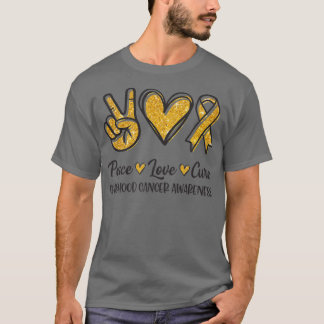 T-shirt Peace Love Cure Chilhood Cancer Awareness Gold Ri