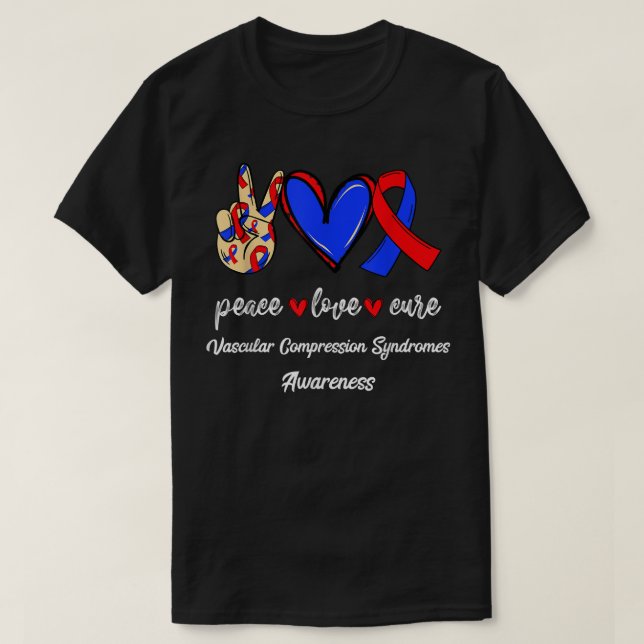 T-shirt Peace Love Cure Compression vasculaire Syndromes A (Design devant)
