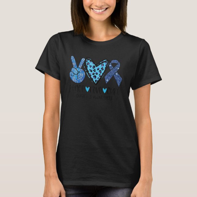 T-shirt Peace Love Cure Diabetes Sensibilisation Leopard B (Devant)