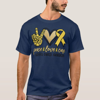 T-shirt Peace Love Cure Enfance Cancer Awareness Gold